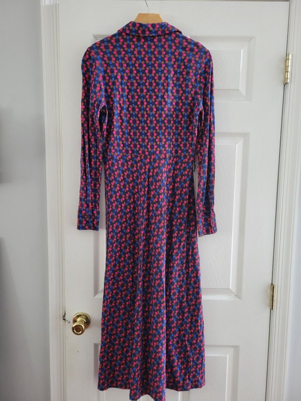 Boden Retro print Blue Pink Dress Fit and Flare Maxi Dress size 6 Long stretch - Picture 6 of 9